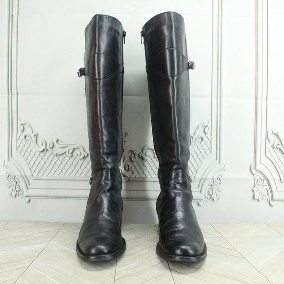 Santana Black Leather Side Zipper Tall Riding Boots Size 8 Medium - Picture 4 of 9